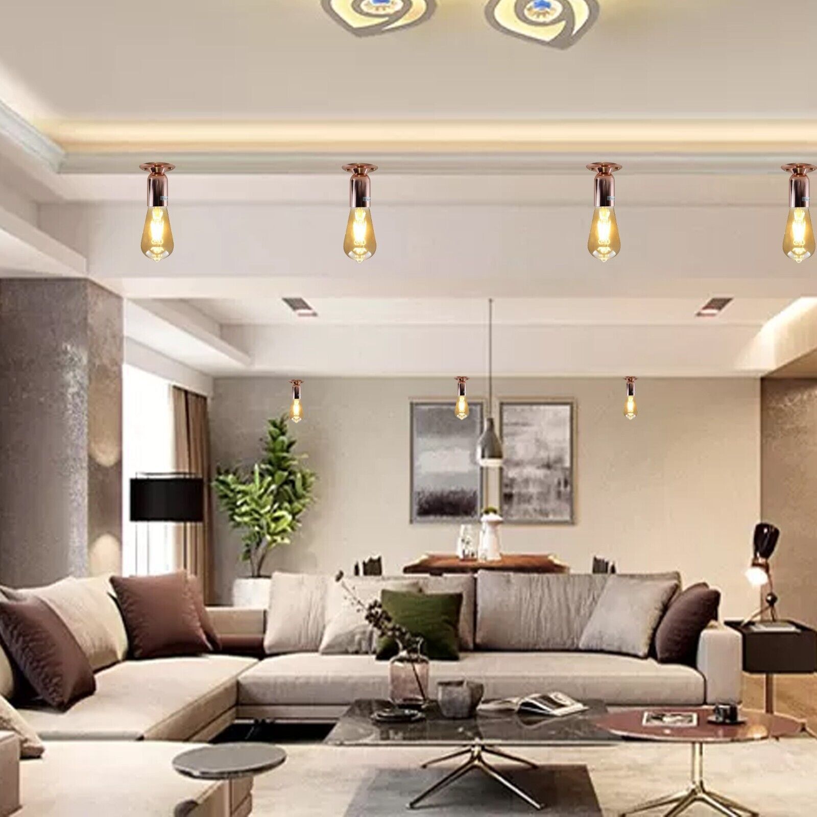 Industrial Vintage Rose Gold Semi-Flush E27 Ceiling Light Holder Retro Style