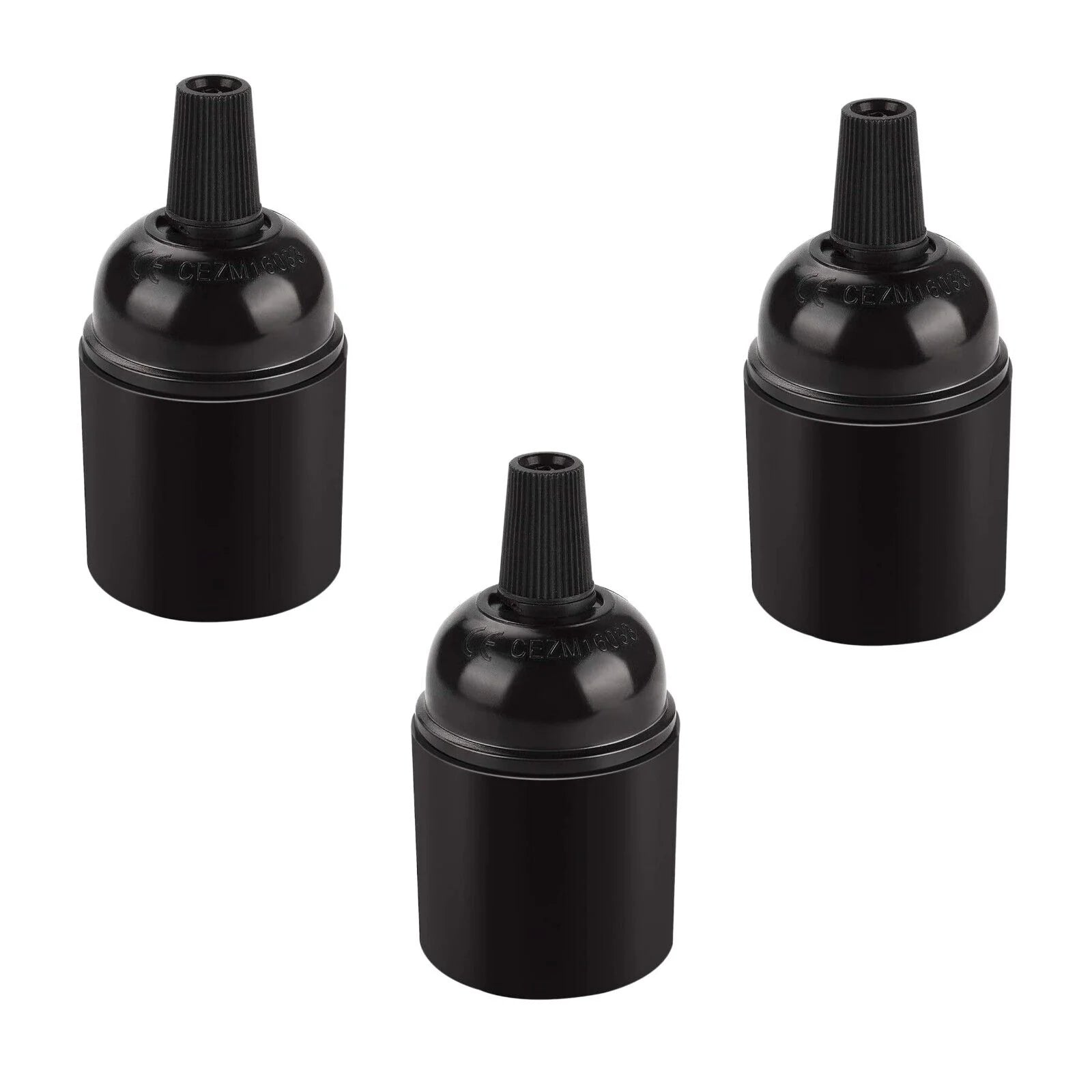 Sleek Black E27 Screw Bulb Holder Lamp Base Socket with Cord Grip