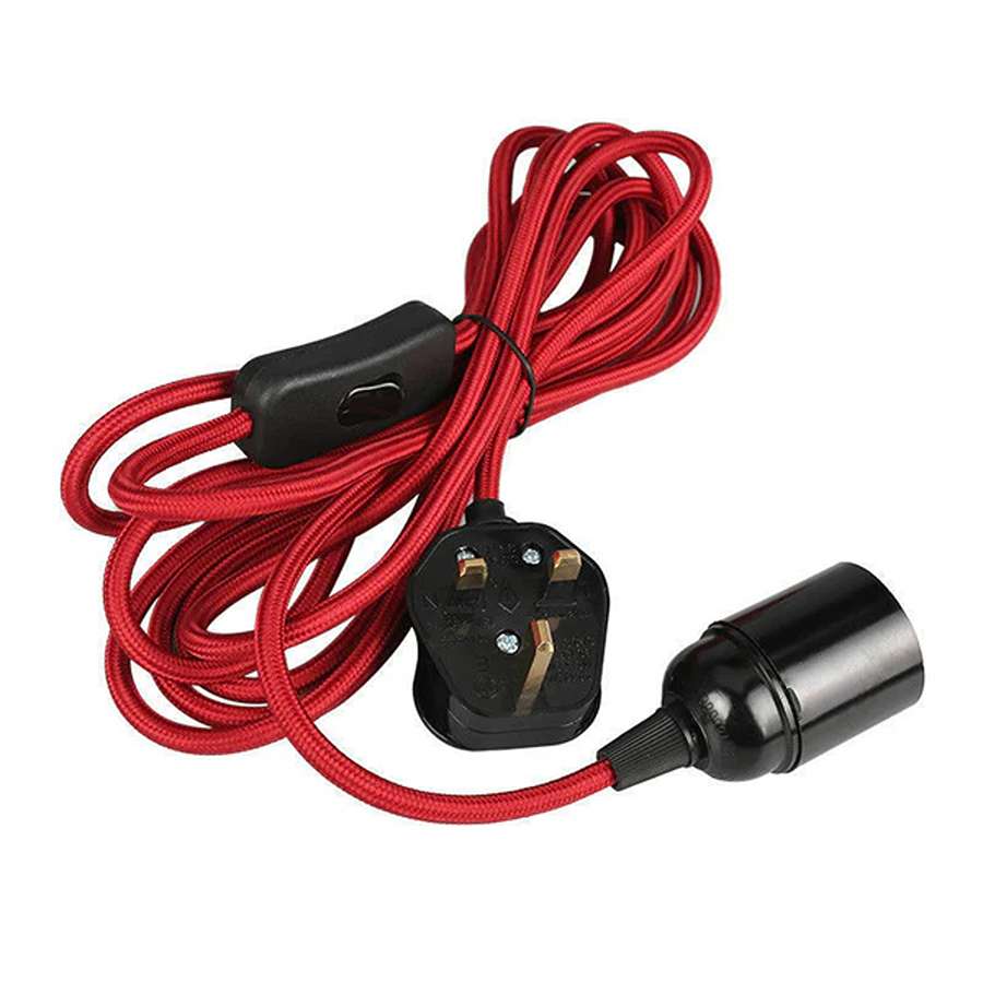 Stylish 13ft Fabric Plug-in Pendant Light Kit, E27 Bulb Holder, Dimmer Switch
