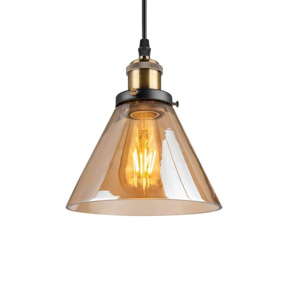 Industrial Amber Glass Hanging Pendant Light Fixture - Modern E27 Ceiling Lamp Shade