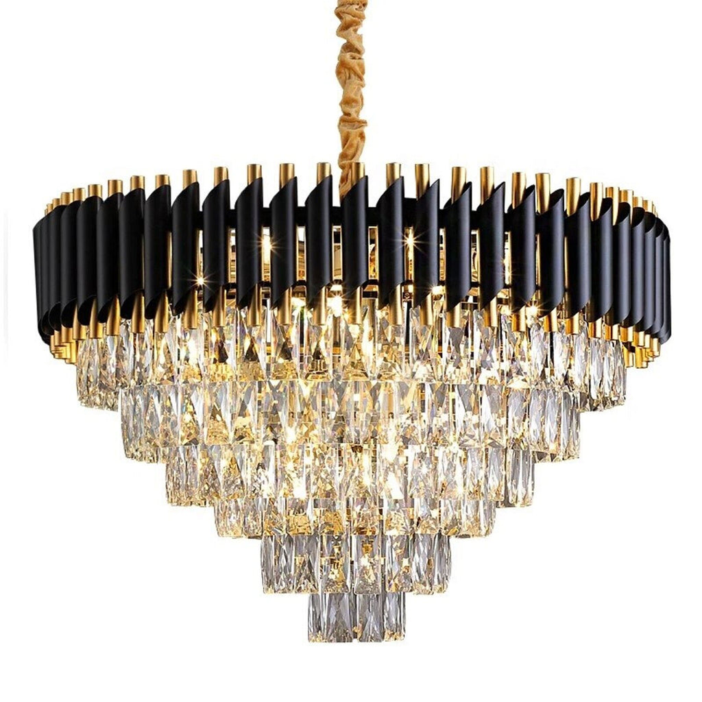 Modern Black Gold Crystal Chandelier & Matching Wall Sconce Light Set