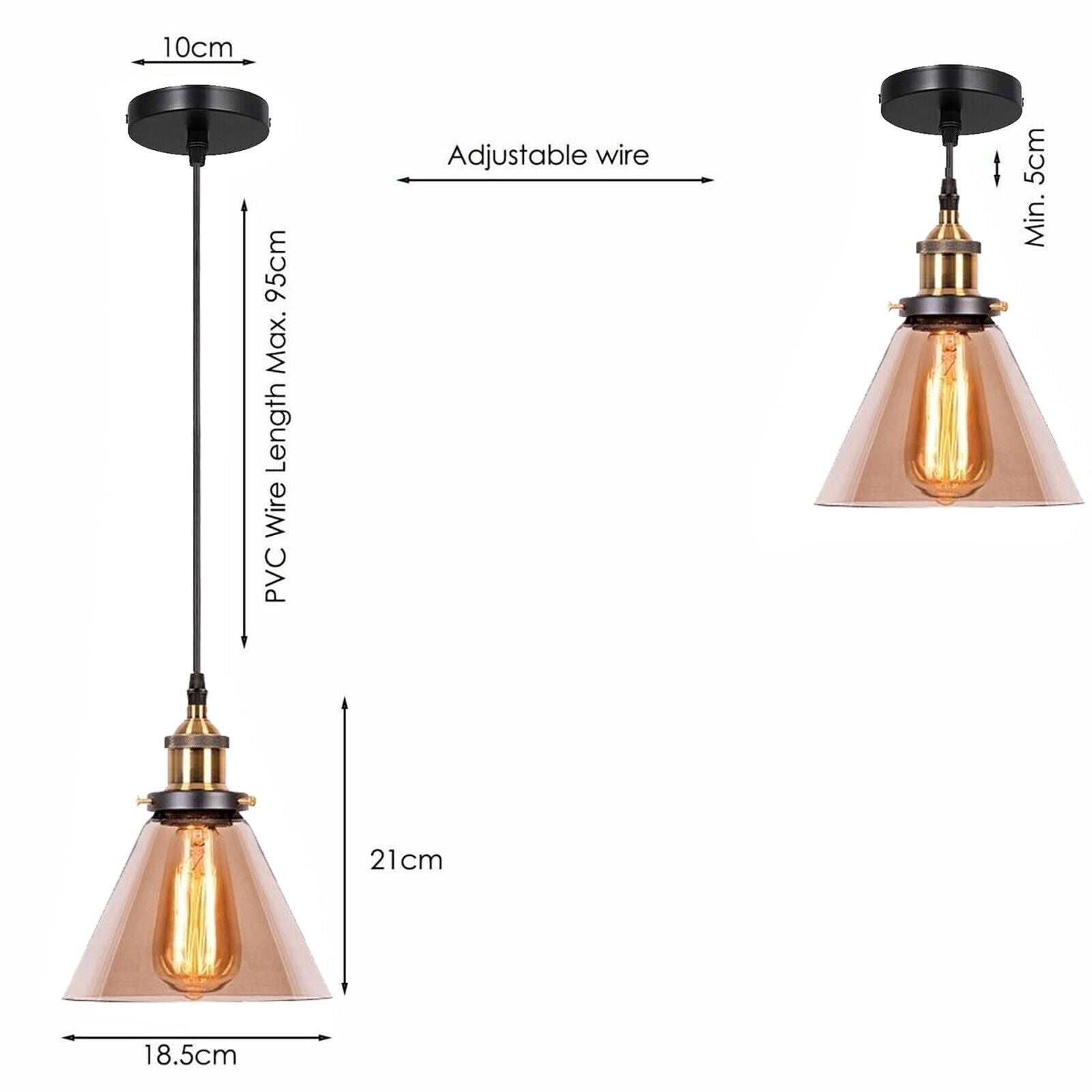 Industrial Amber Glass Hanging Pendant Light Fixture - Modern E27 Ceiling Lamp Shade