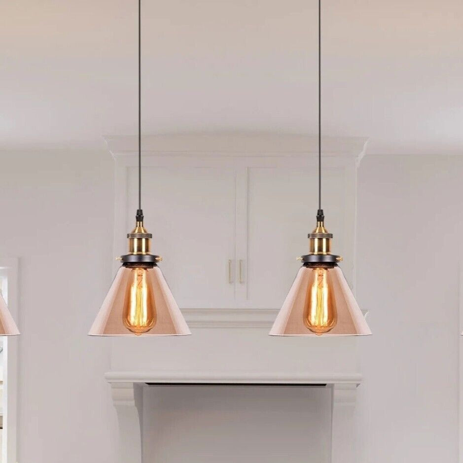 Industrial Amber Glass Hanging Pendant Light Fixture - Modern E27 Ceiling Lamp Shade