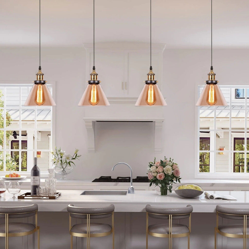 Industrial Amber Glass Hanging Pendant Light Fixture - Modern E27 Ceiling Lamp Shade