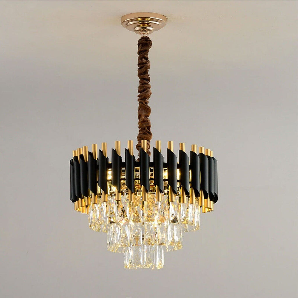Modern Black Gold Crystal Chandelier & Matching Wall Sconce Light Set