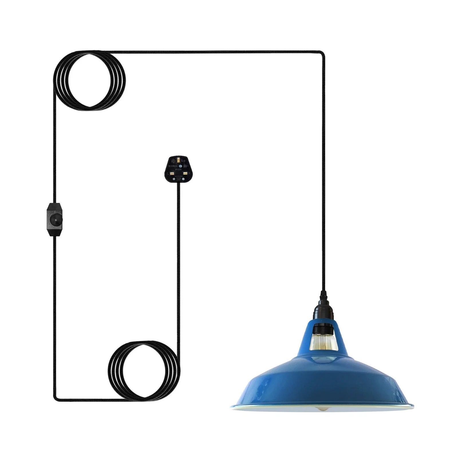 Industrial Plug-in Hanging Pendant Light with 12 Inch Shade and Dimmer Switch