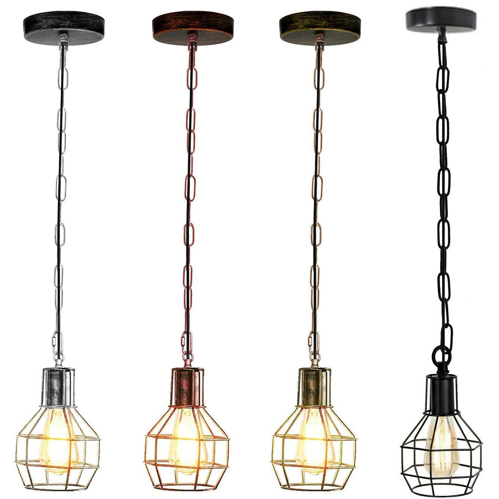 Industrial Vintage Metal Wire Cage Pendant Light - Adjustable Hanging Ceiling Lamp