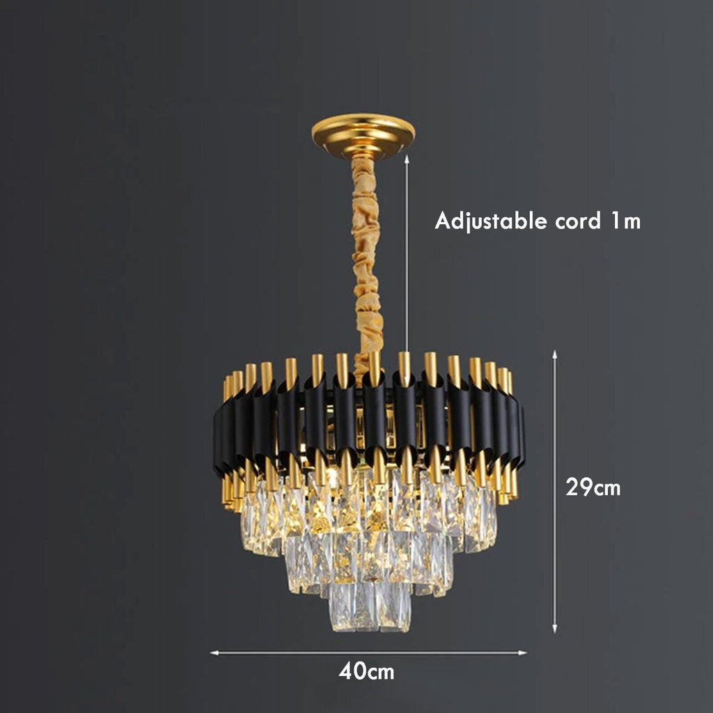 Modern Black Gold Crystal Chandelier & Matching Wall Sconce Light Set