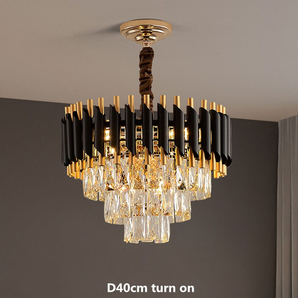Modern Black Gold Crystal Chandelier & Matching Wall Sconce Light Set