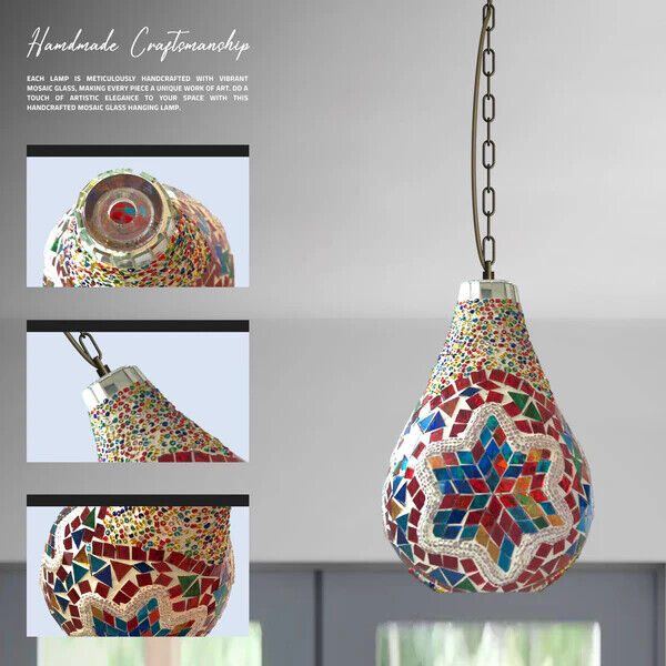 Handcrafted Turkish Moroccan Mosaic Glass Ceiling Pendant Light Fixture Lamp