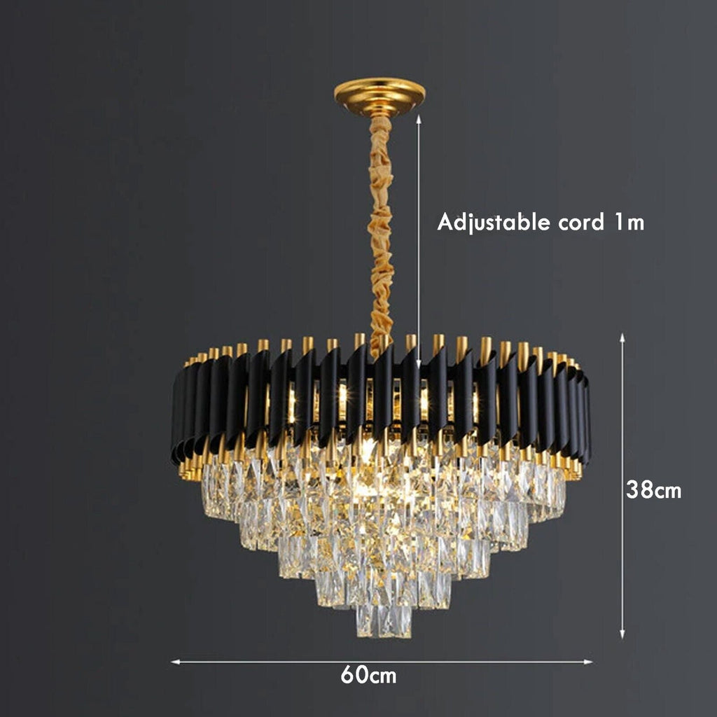 Modern Black Gold Crystal Chandelier & Matching Wall Sconce Light Set