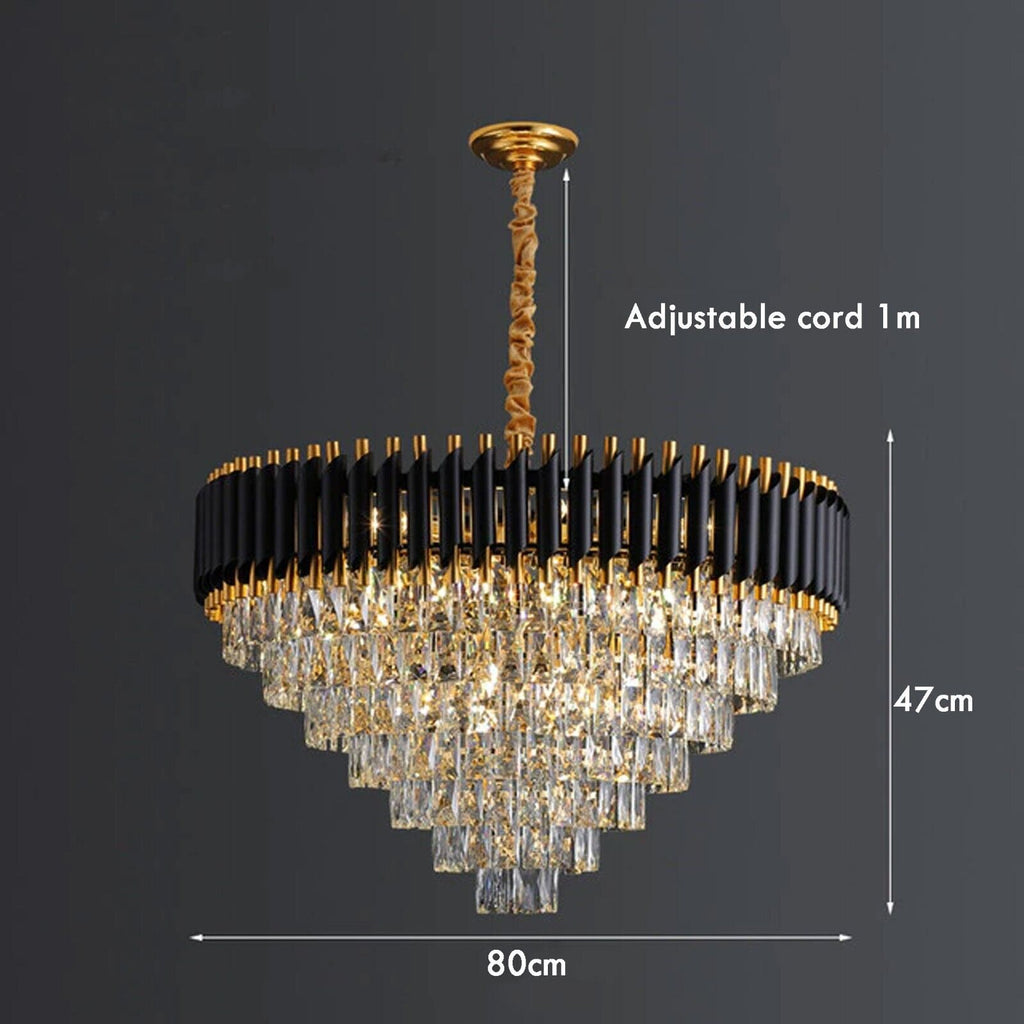 Modern Black Gold Crystal Chandelier & Matching Wall Sconce Light Set