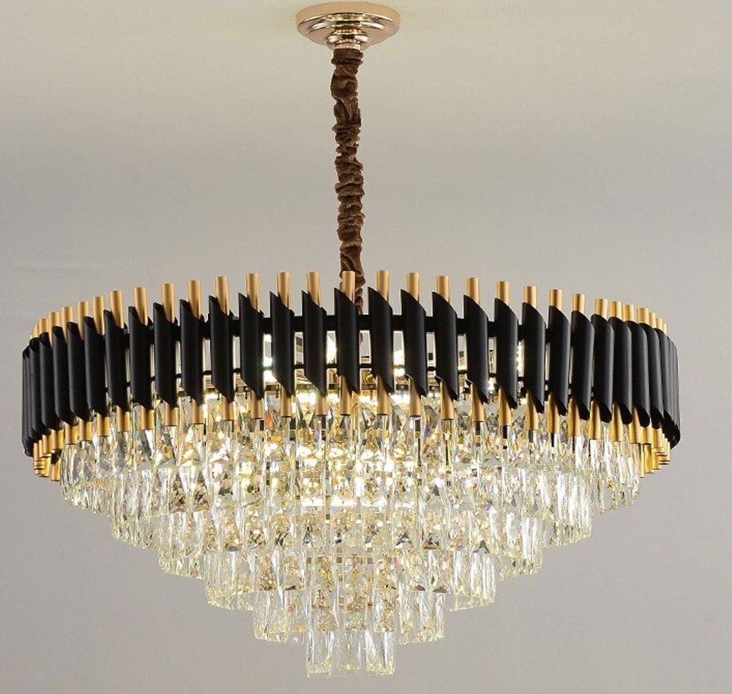 Modern Black Gold Crystal Chandelier & Matching Wall Sconce Light Set