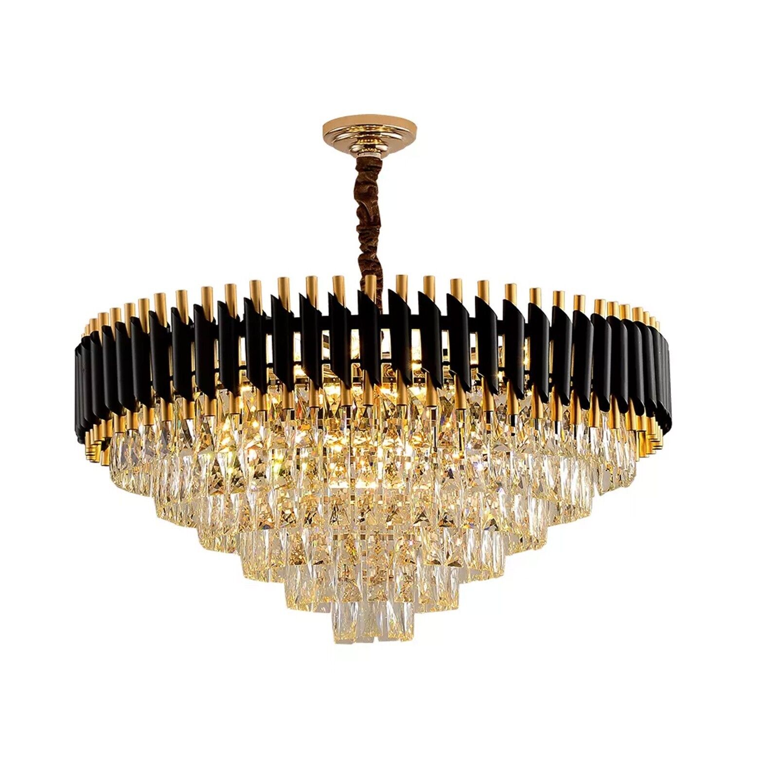 Modern Black Gold Crystal Chandelier & Matching Wall Sconce Light Set