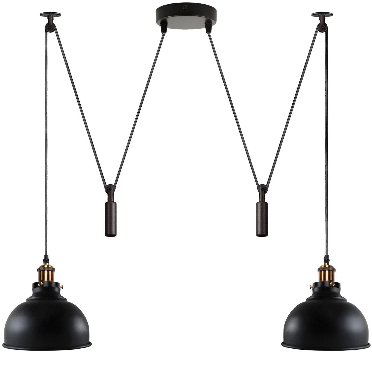 Industrial Matte Black Double Pulley Adjustable Pendant Light Fixture