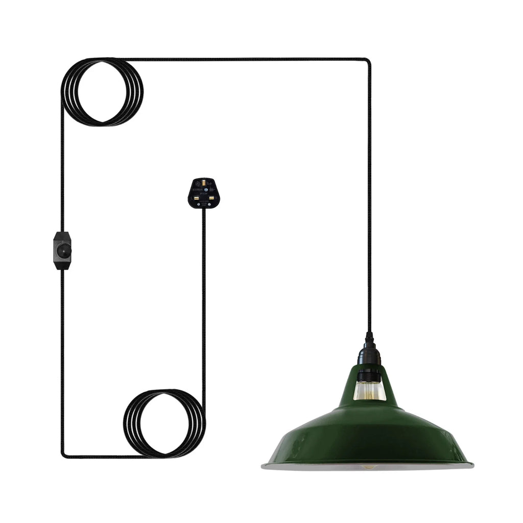 Industrial Plug-in Hanging Pendant Light, 13ft Cord, 11.8in Metal Shade & Dimmer