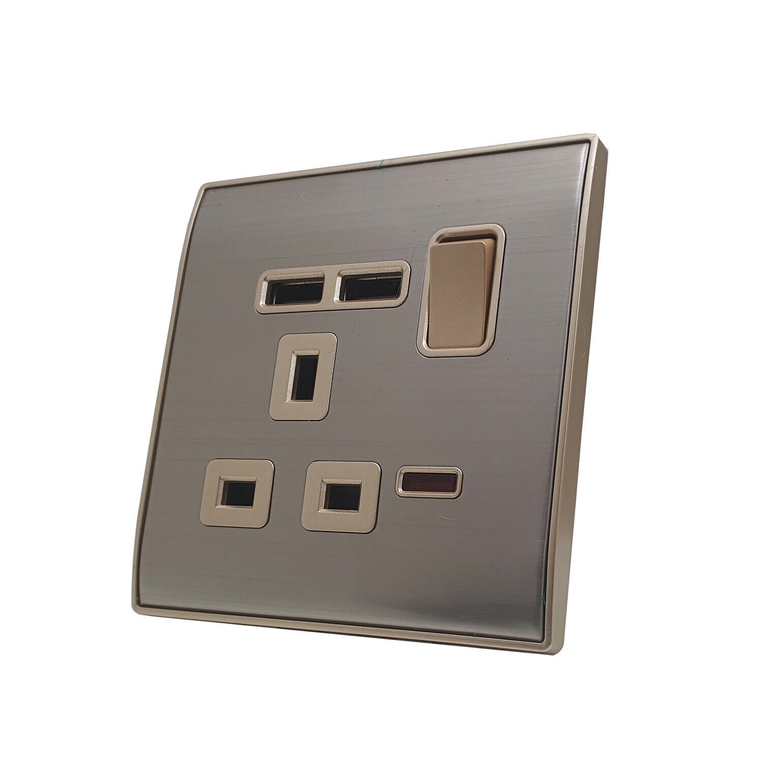 Modern Screwless Flat Plate 13A Wall Socket with Dual USB Charging Ports
