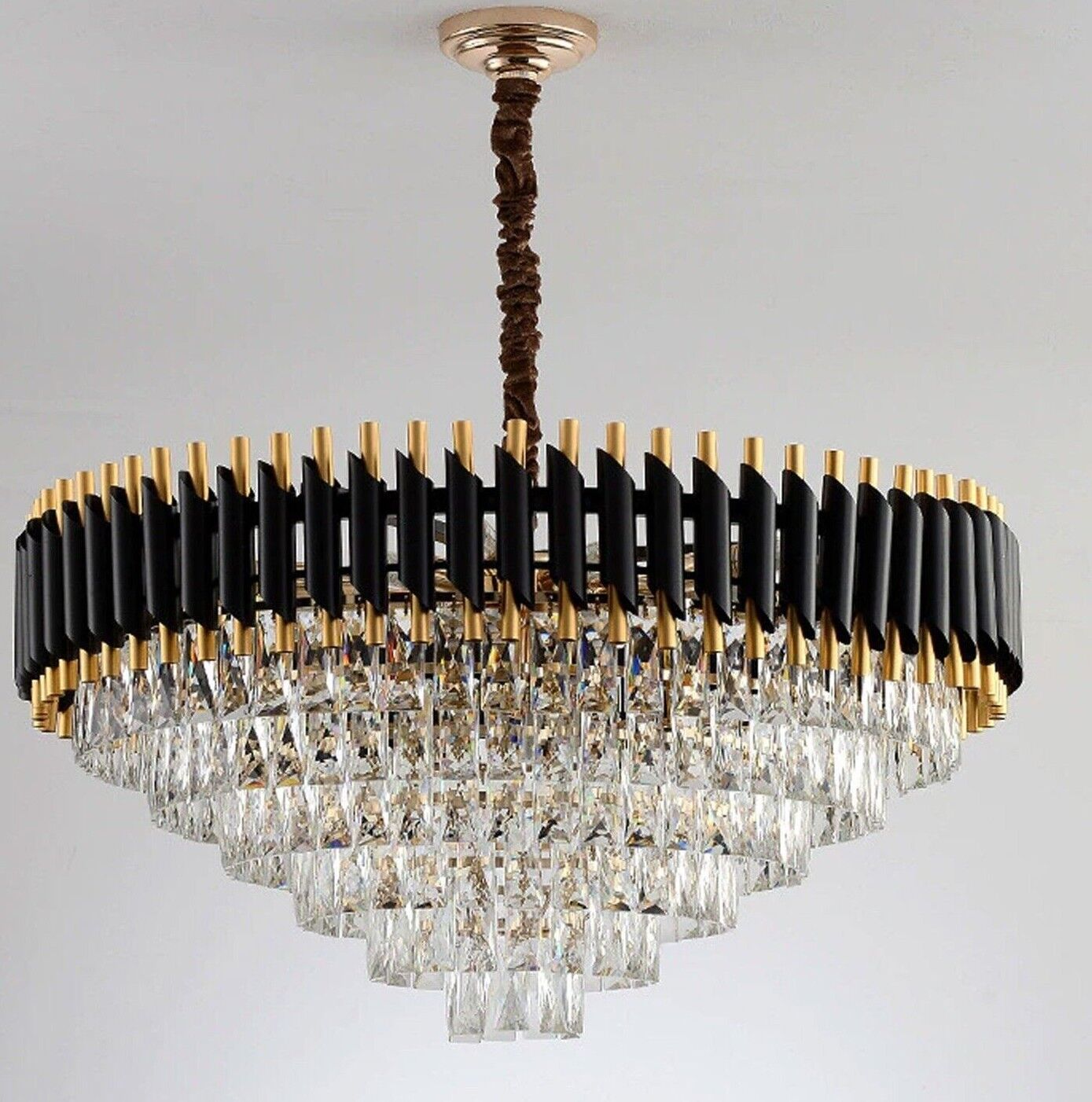 Modern Black Gold Crystal Chandelier & Matching Wall Sconce Light Set