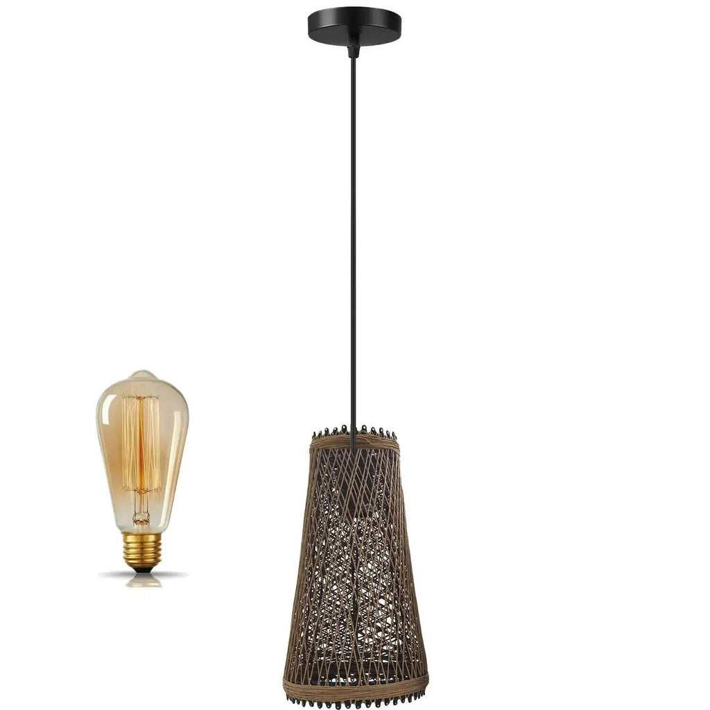 Bohemian Woven Natural Rattan Pendant Ceiling Light with Adjustable Cable