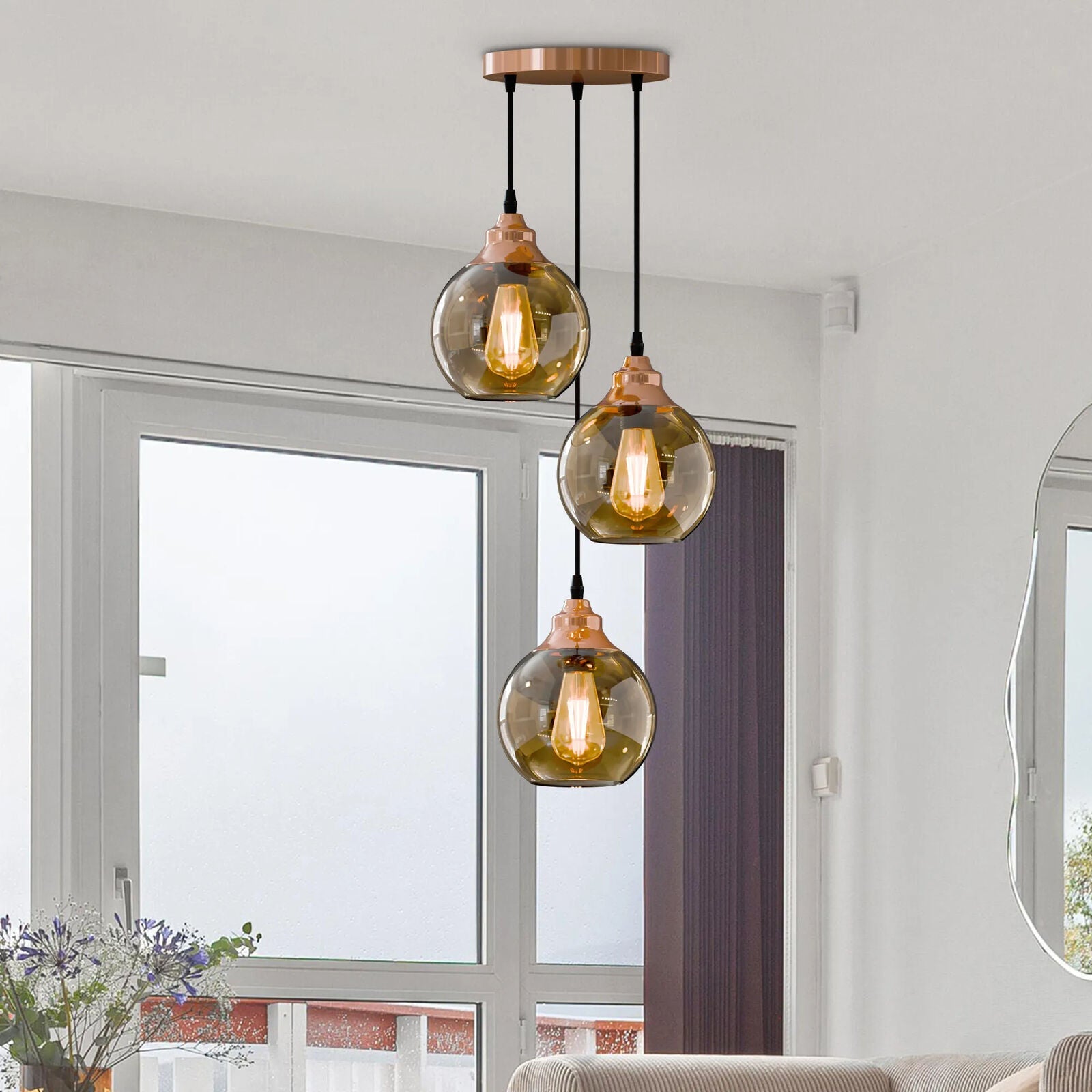 Luxury Modern 3-Light Glass Teardrop Pendant Chandelier Lighting Fixture