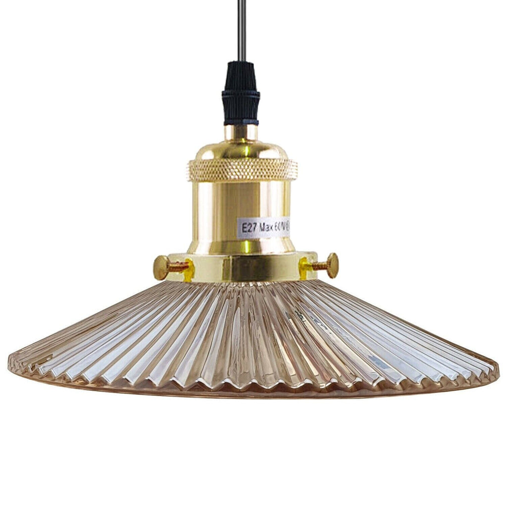 Vintage Industrial Amber Glass 3-Way Ceiling Pendant Light Fixture
