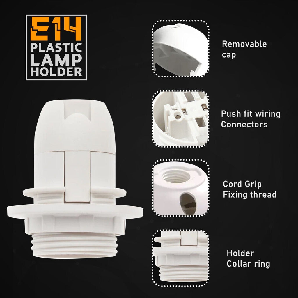 Versatile White E14 Plastic Lamp Holder for Pendant Lights - Durable Screw Base