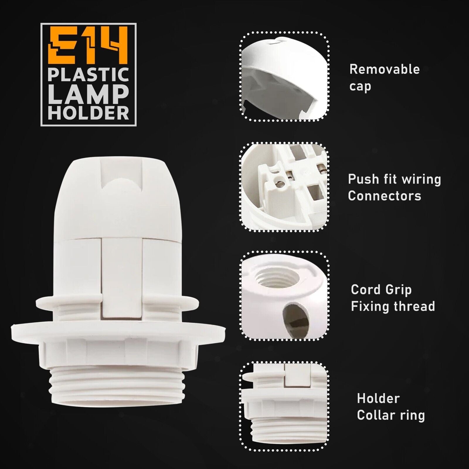 Versatile White E14 Plastic Lamp Holder for Pendant Lights - Durable Screw Base