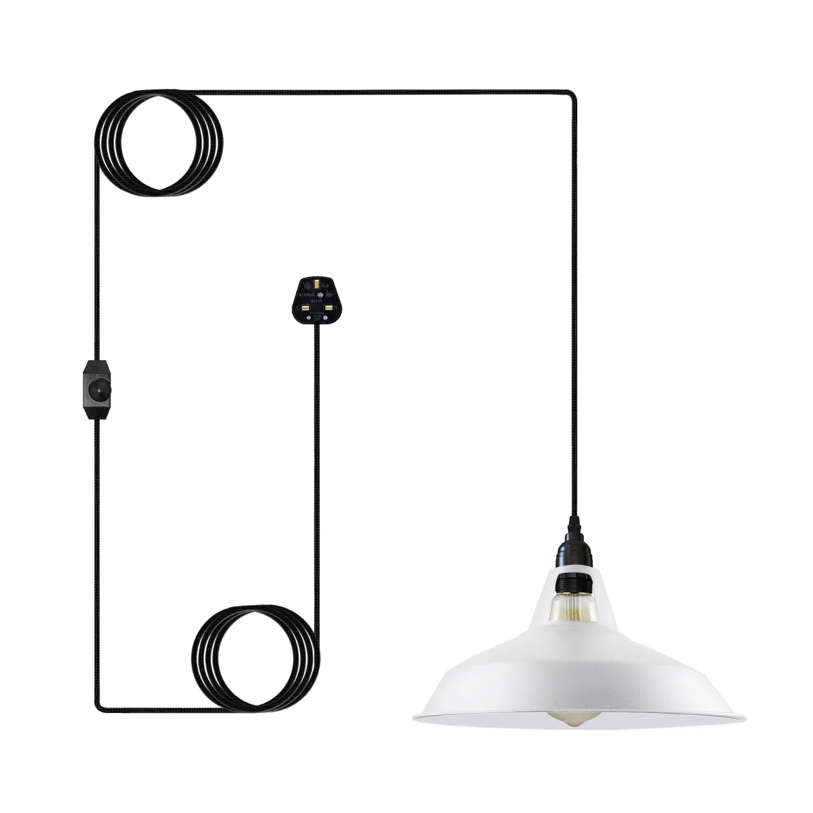 Industrial Plug-in Hanging Pendant Light with 12 Inch Shade and Dimmer Switch