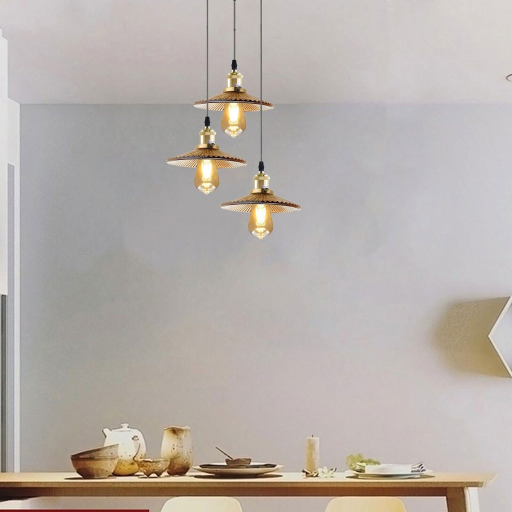 Vintage Industrial Retro Amber Glass 3-Light Pendant Ceiling Fixture