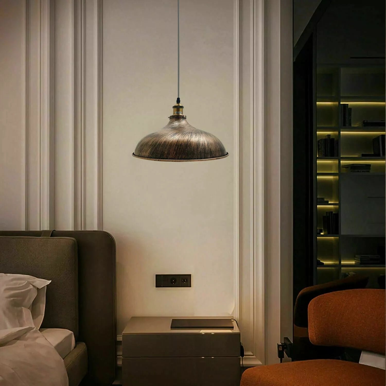 Vintage Industrial Brushed Copper Metal Shade Ceiling Pendant Light