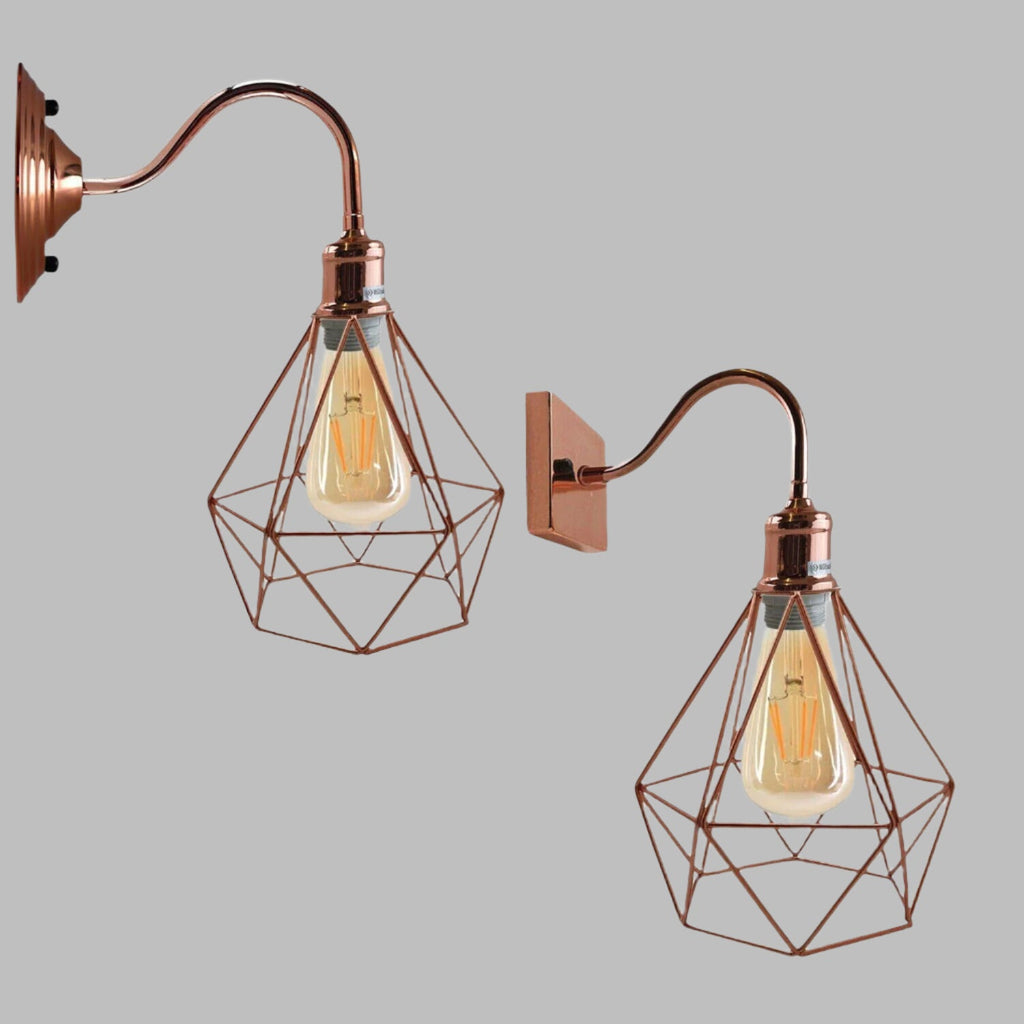 Modern Vintage Rose Gold Industrial Sconce Wall Light Cage Lamp Fixture