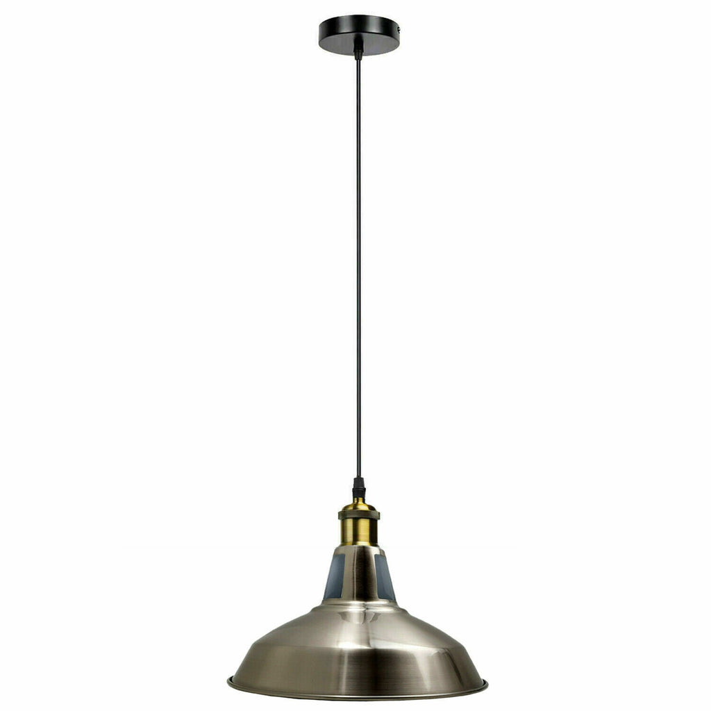 Rustic Industrial Metal Pendant Light Fixture, Adjustable Cable, E27 Bulb