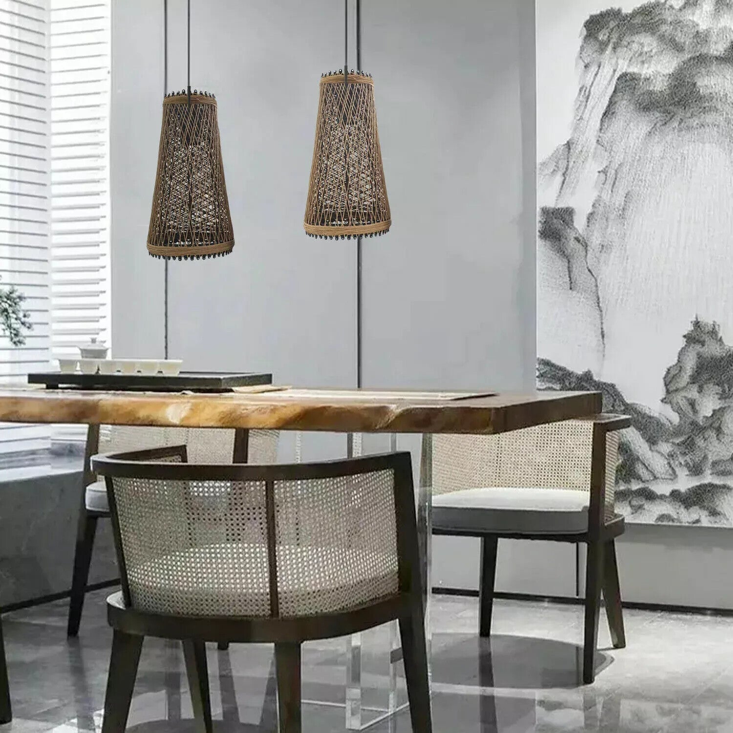 Easy Fit Woven Natural Rattan Pendant Ceiling Light ~6090