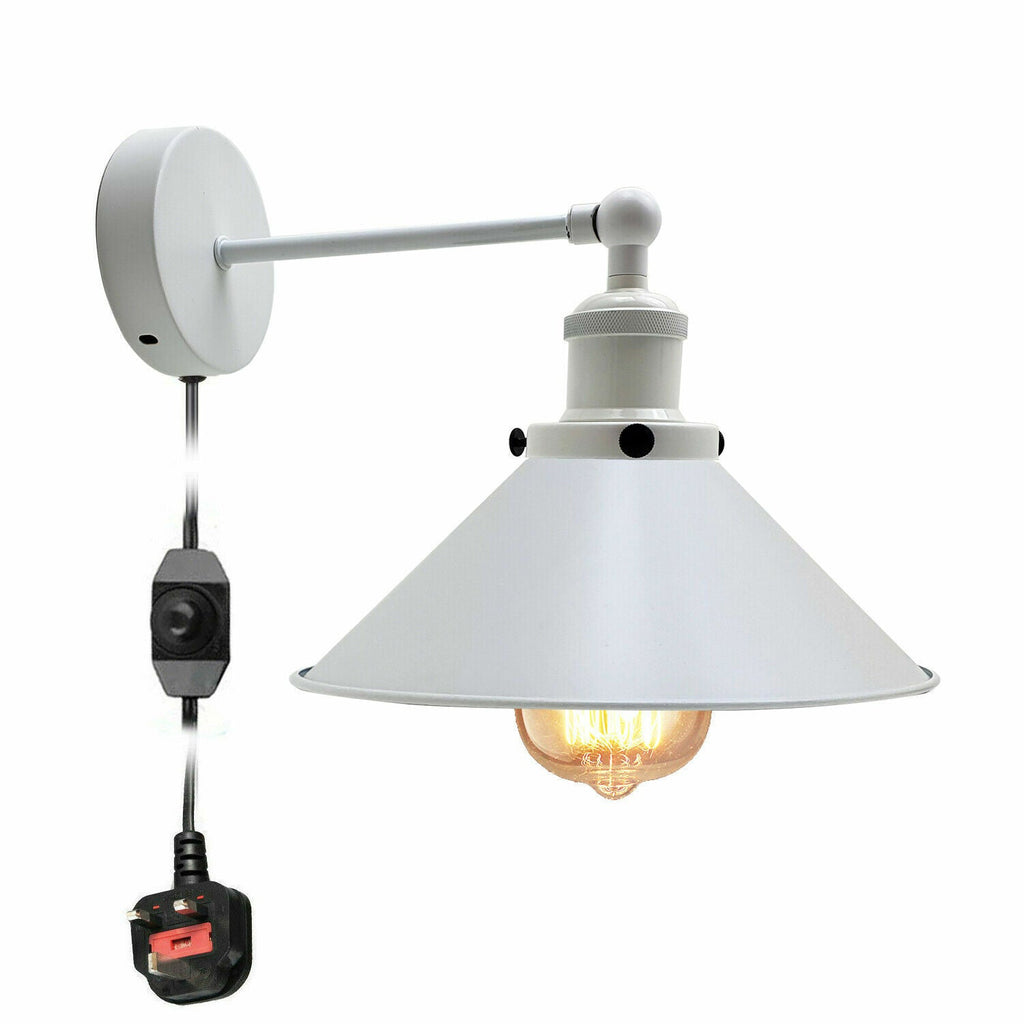 Modern Industrial Plug-in Metal Wall Sconce with Dimmer Switch