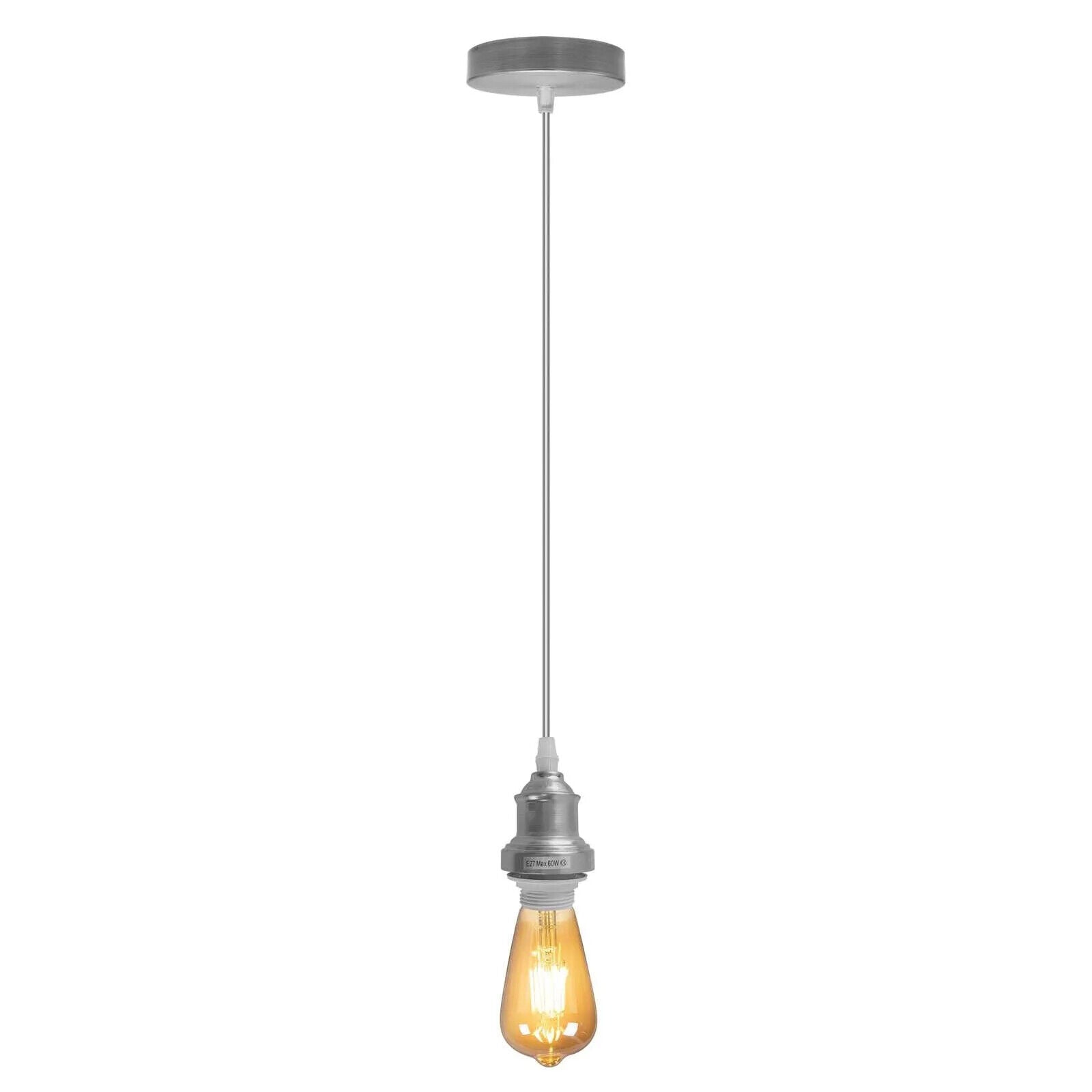 Vintage Satin Nickel E27 Pendant Light Fitting with Adjustable Cord