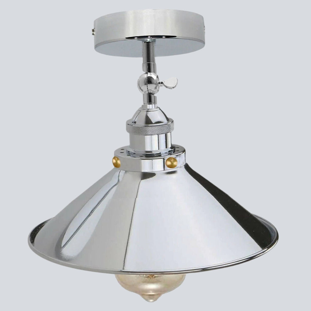 Retro Industrial Chrome Metal Flush Mount Ceiling Light E27 Lampshade