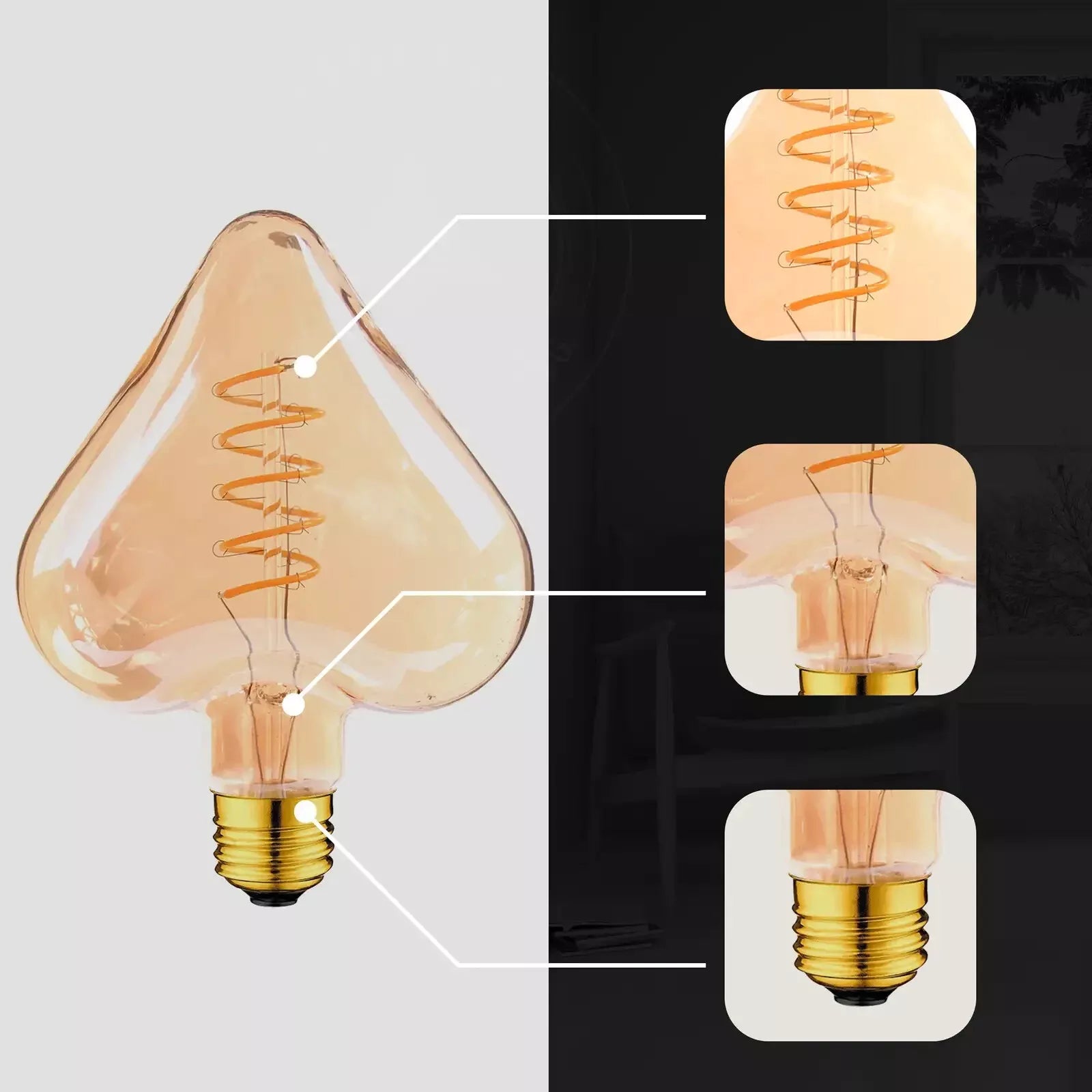 3-Pack E27 LED Heart Filament Bulbs: Vintage Warm White Decorative Lighting