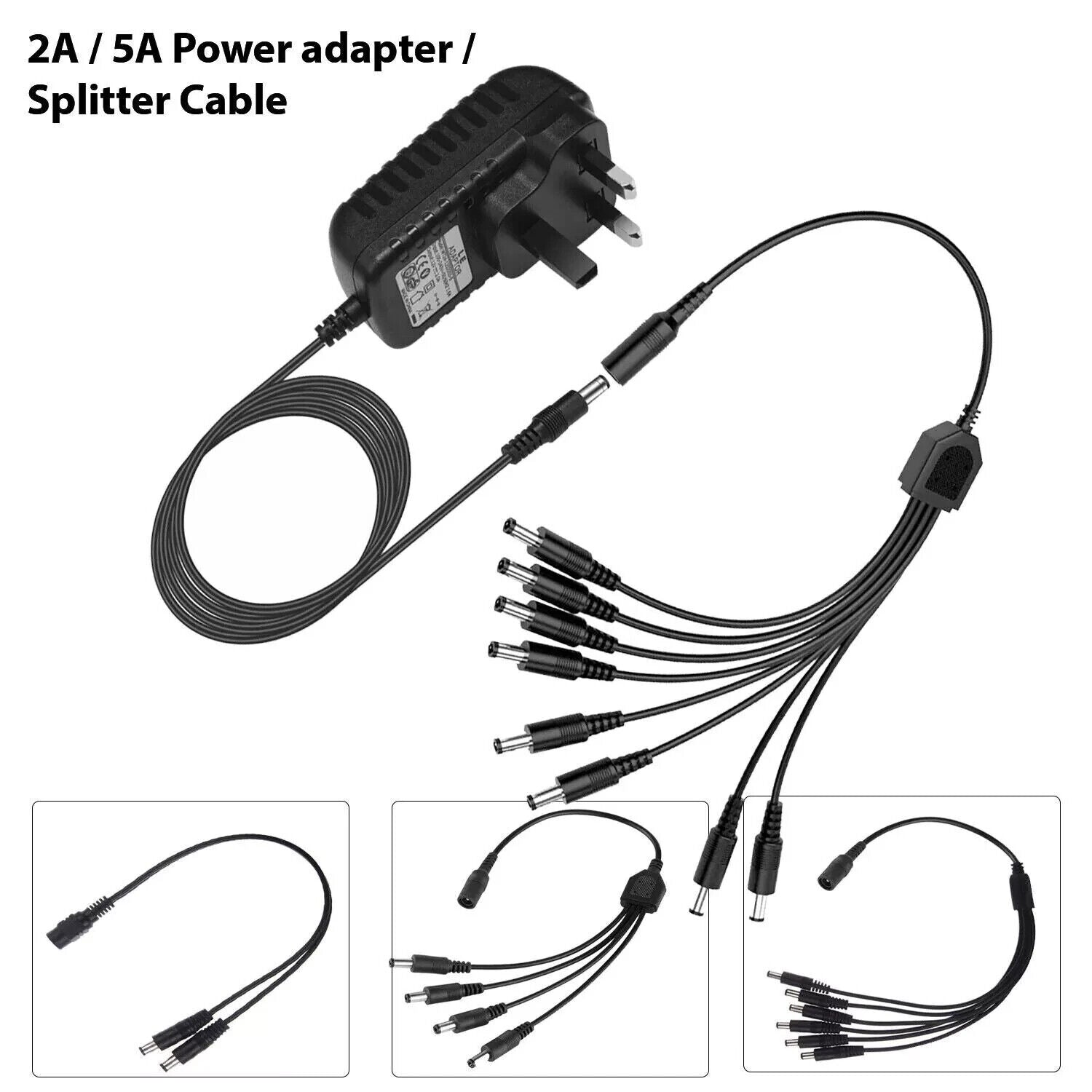 2/4/6/8 Way 12V 2/5A Splitter Cable Power Adapter ~6023