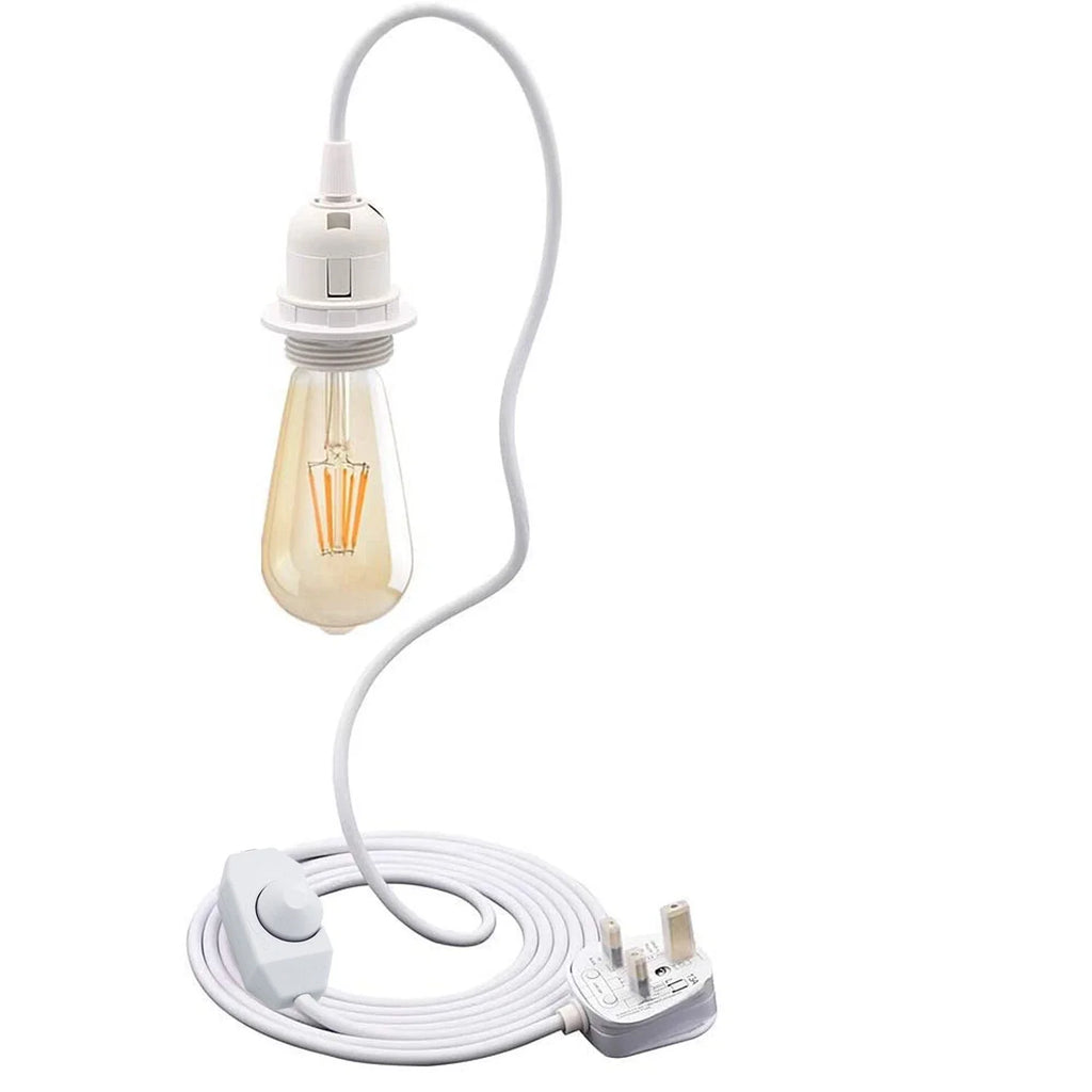 4m White  Plug In Pendant Lamp with Dimmer Light Set E27 Fitting ~ 6043