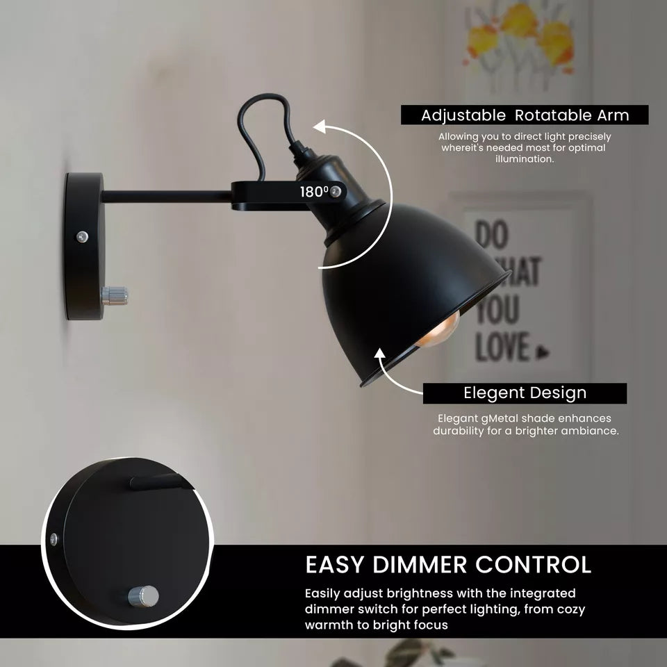 Industrial Adjustable Swivel Wall Sconce with Dimmer Switch for Custom Lighting