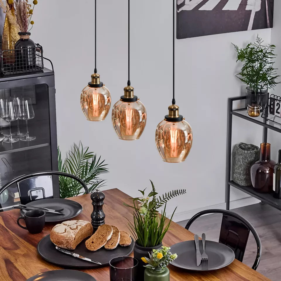 Industrial Retro Loft Style 3-Way Glass Ceiling Pendant Light Fixture