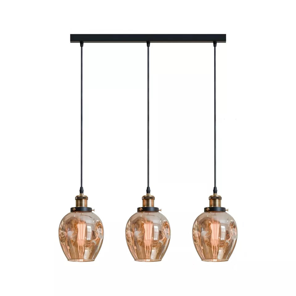 Industrial Retro Loft Style 3-Way Glass Ceiling Pendant Light Fixture