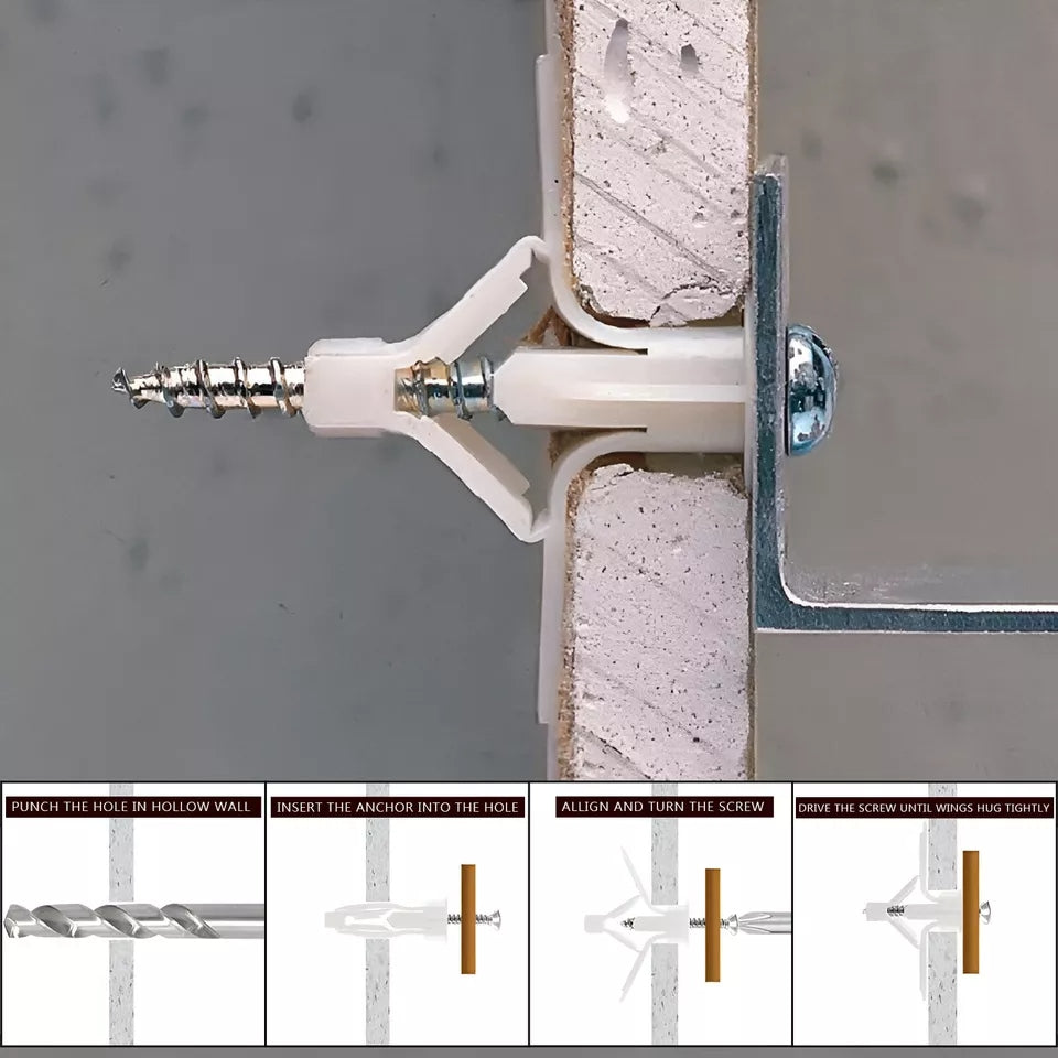 Nylon Plasterboard Wall Plugs Expansion Tube Screws for Secure Drywall Fixing