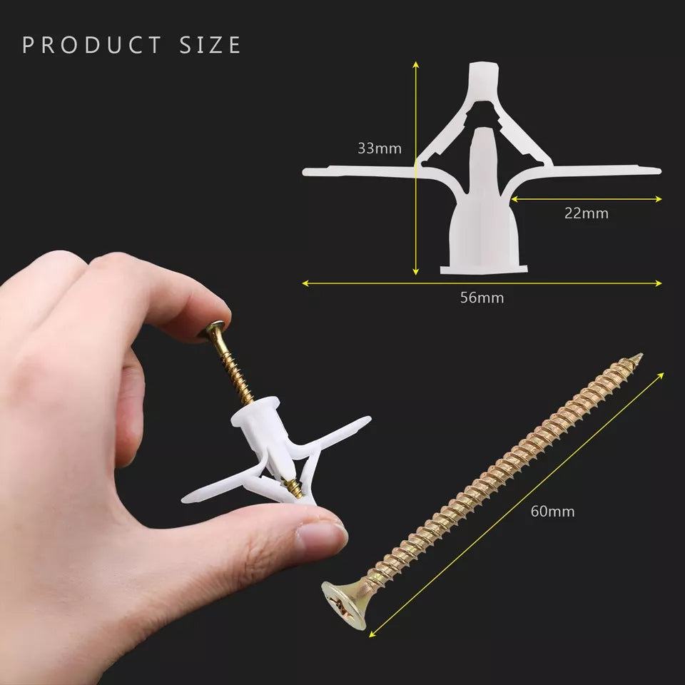 Nylon Plasterboard Wall Plugs Expansion Tube Screws for Secure Drywall Fixing