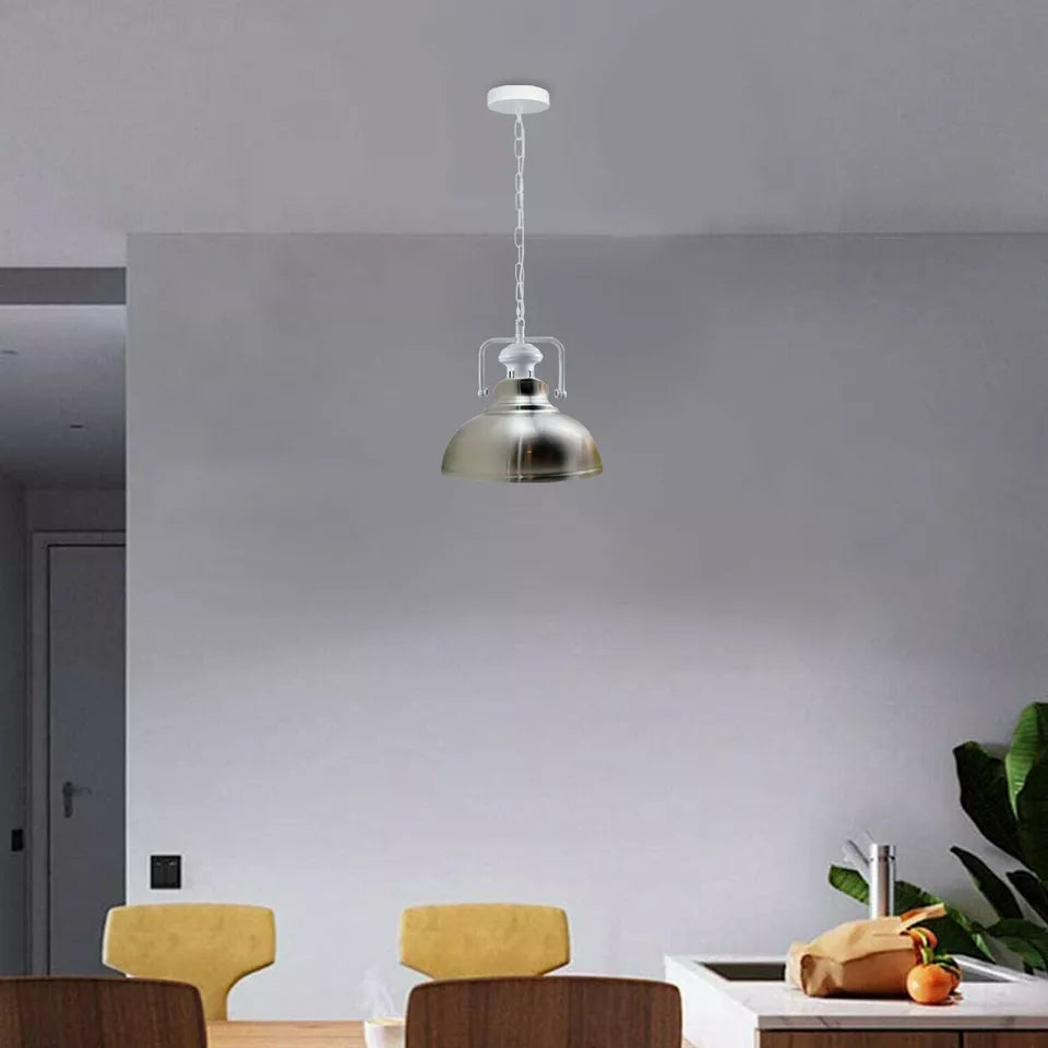 Industrial Barn Style Metal Pendant Light Fixture, Adjustable Chain, Various Colors
