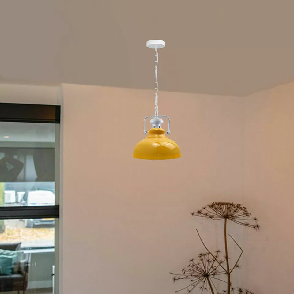 Industrial Barn Style Metal Pendant Light Fixture, Adjustable Chain, Various Colors