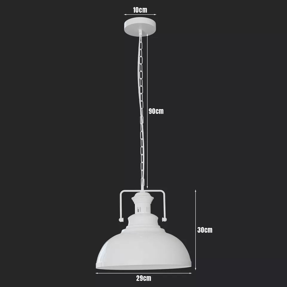 Industrial Barn Style Metal Pendant Light Fixture, Adjustable Chain, Various Colors