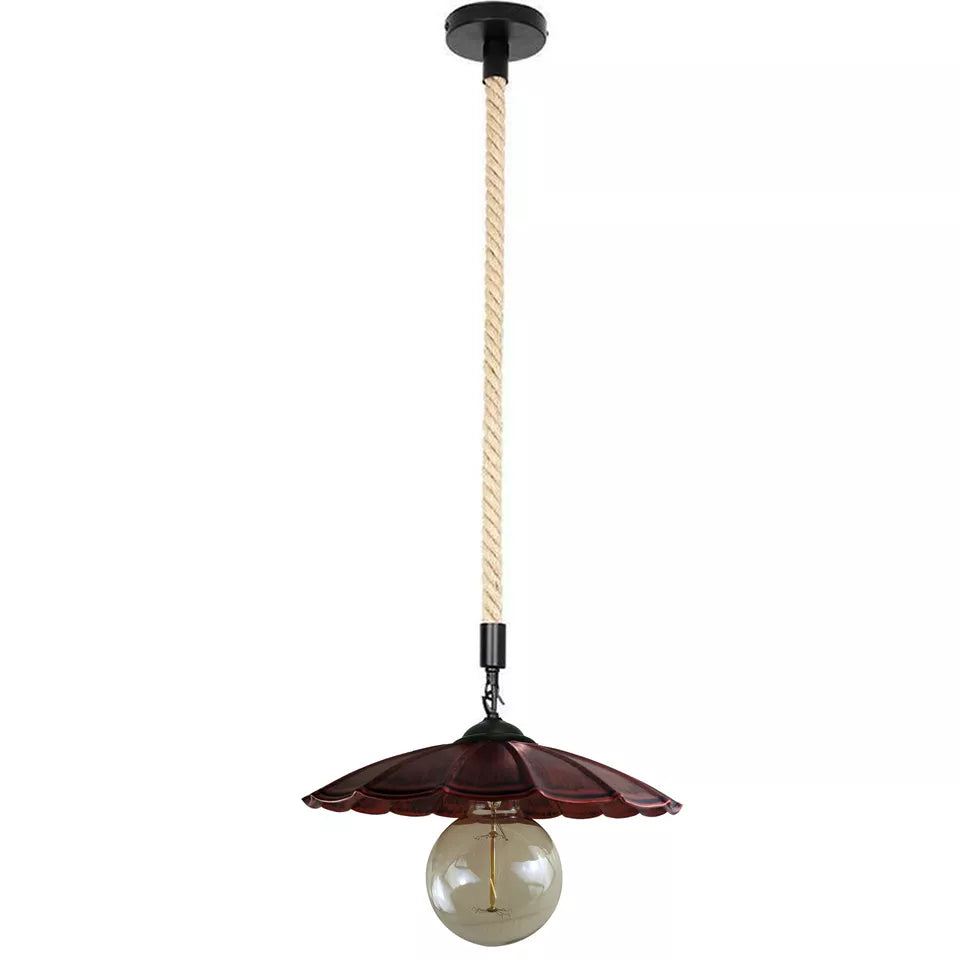 Rustic Industrial Hemp Rope Iron Metal Shade Ceiling Pendant Light