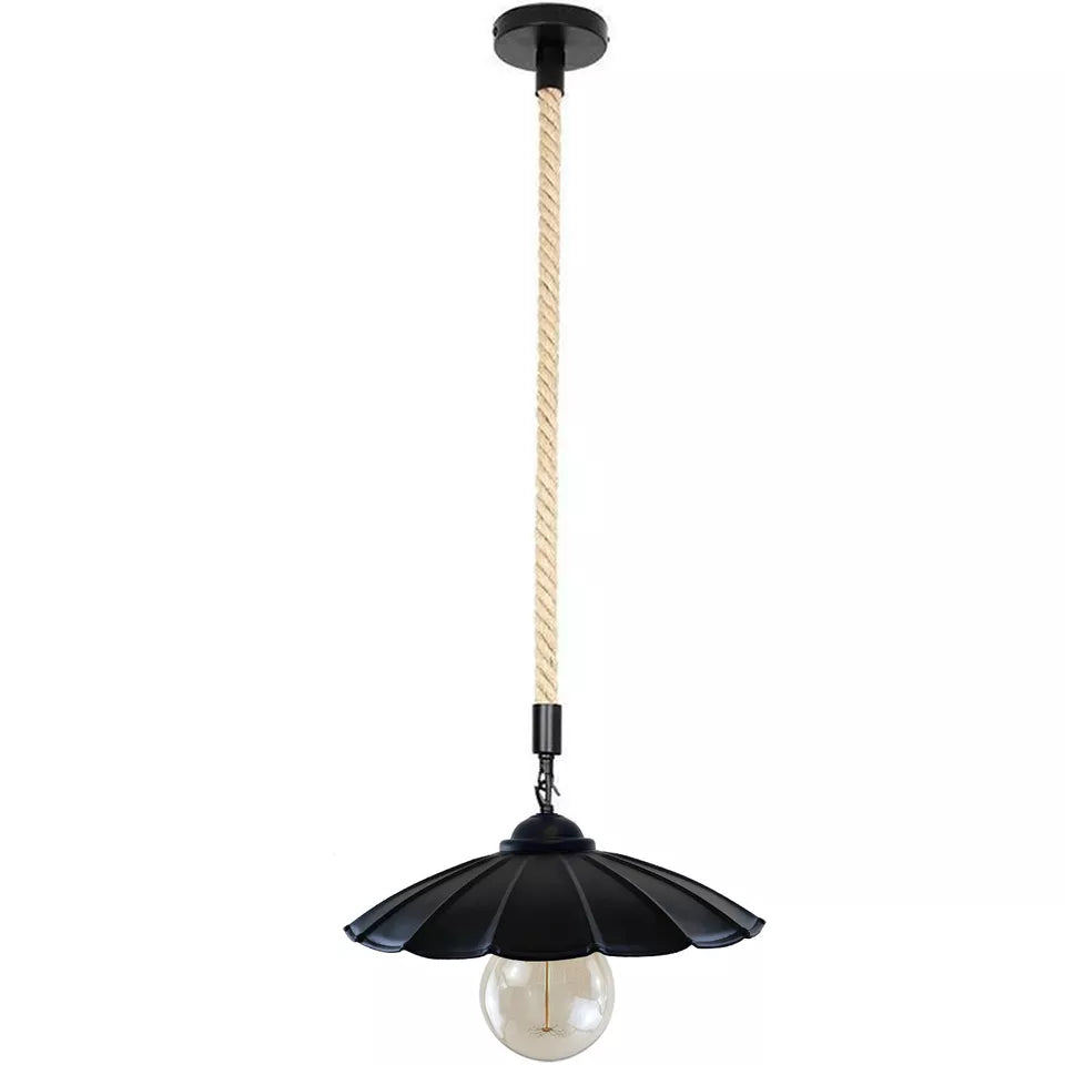 Rustic Industrial Hemp Rope Iron Metal Shade Ceiling Pendant Light