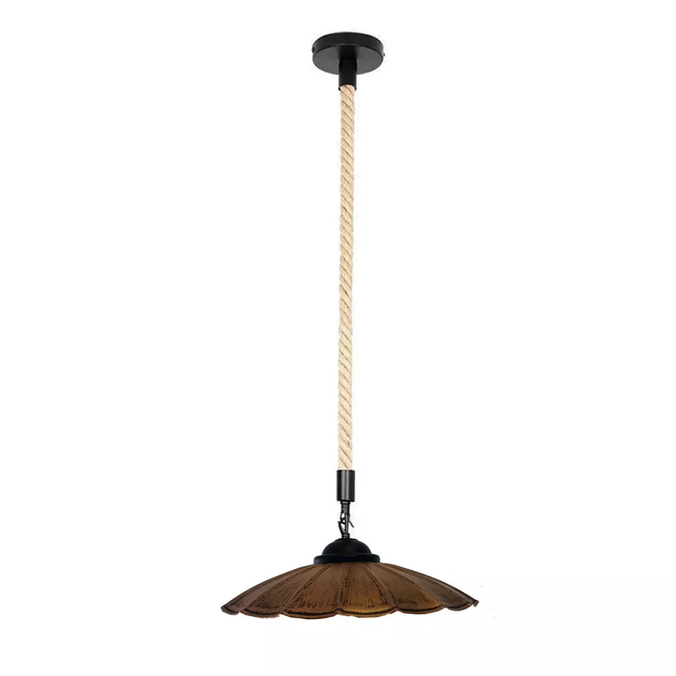 Vintage Industrial Hemp Rope Pendant Light with Rustic Metal Shade
